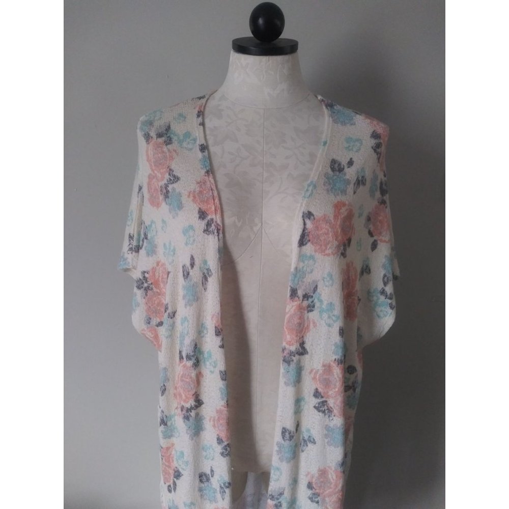 Women's Freshman 1996 Long Cardigan Floral Print Short Sleeve Size M